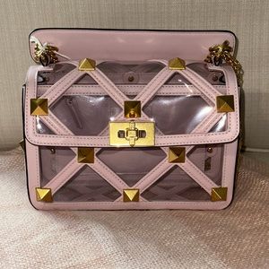 NWT Valentino Garavani Roman Stud Transparent Shoulder Crossbody Bag Pink